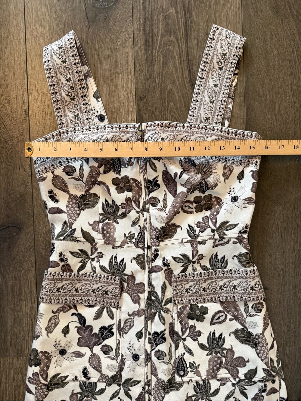 Tory Burch Botanical Print Mikado Apron Dress Floral Zip Front Sleeveless Size 2 - Picture 5 of 9